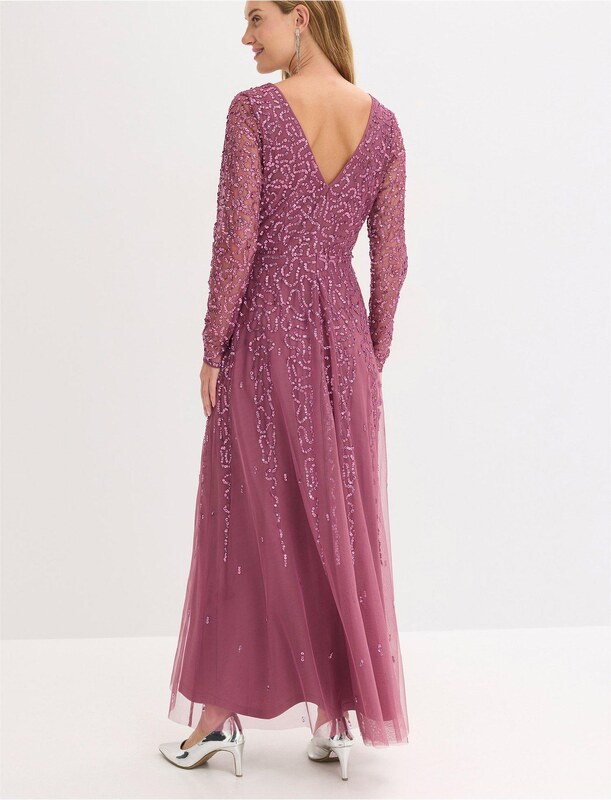 bonprix Večerné maxi šaty s flitrami, farba fialová