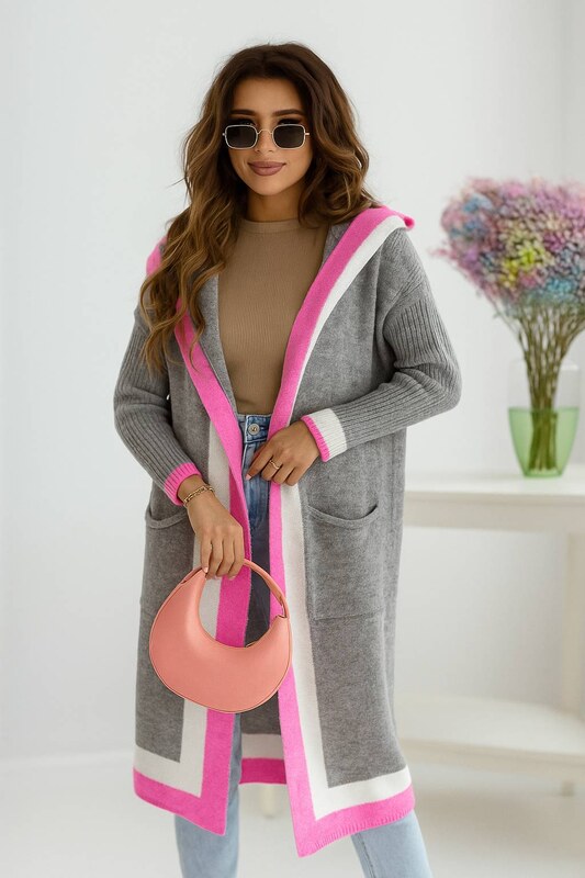 Fashionweek Dlhý kardigán, pletený kabát s kapucňou AGNES