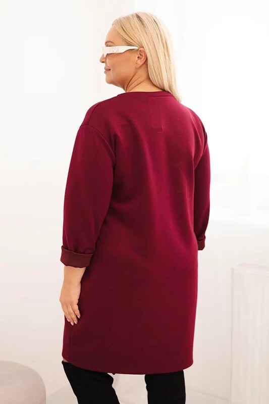 MladaModa Oversize viskózové šaty s vreckom a trojštvrťovým rukávom model 1965 tmavé bordové