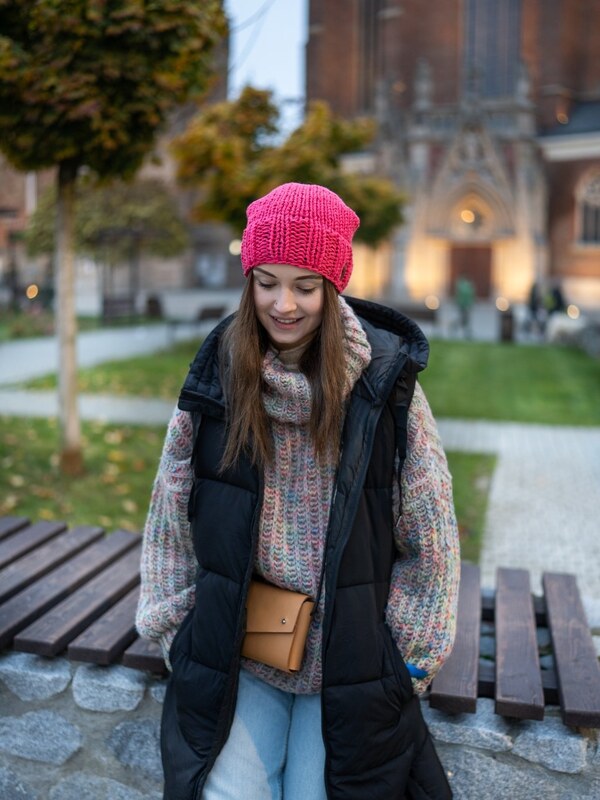 DOKE Set merino pletená čiapka roy coral a nákrčník light