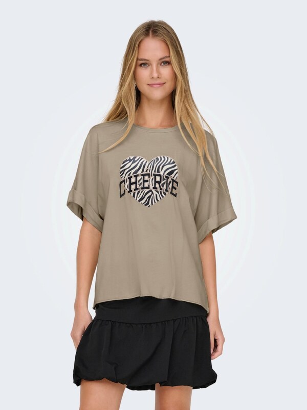 ONLY Tričko 'ONLLUCY' kaki / čierna / biela