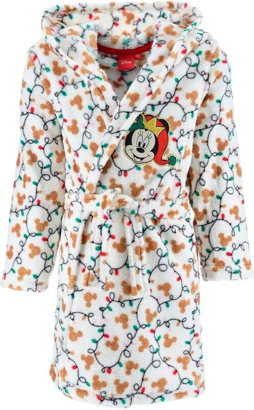 SunCity Dievčenský vianočný coral fleece župan s kapucňou Minnie Mouse