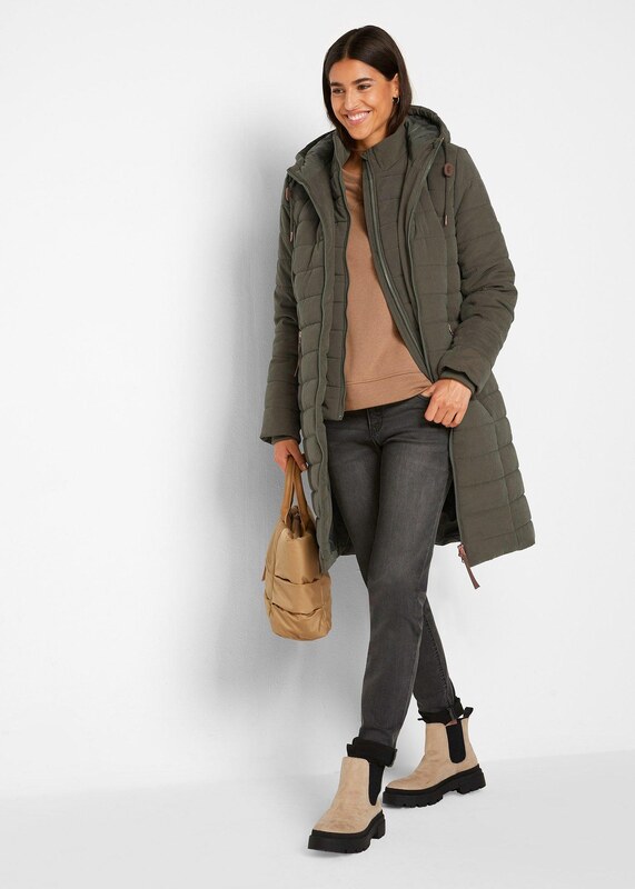 bonprix Prešívaný kabát, 2v1 vzhľad, farba zelená