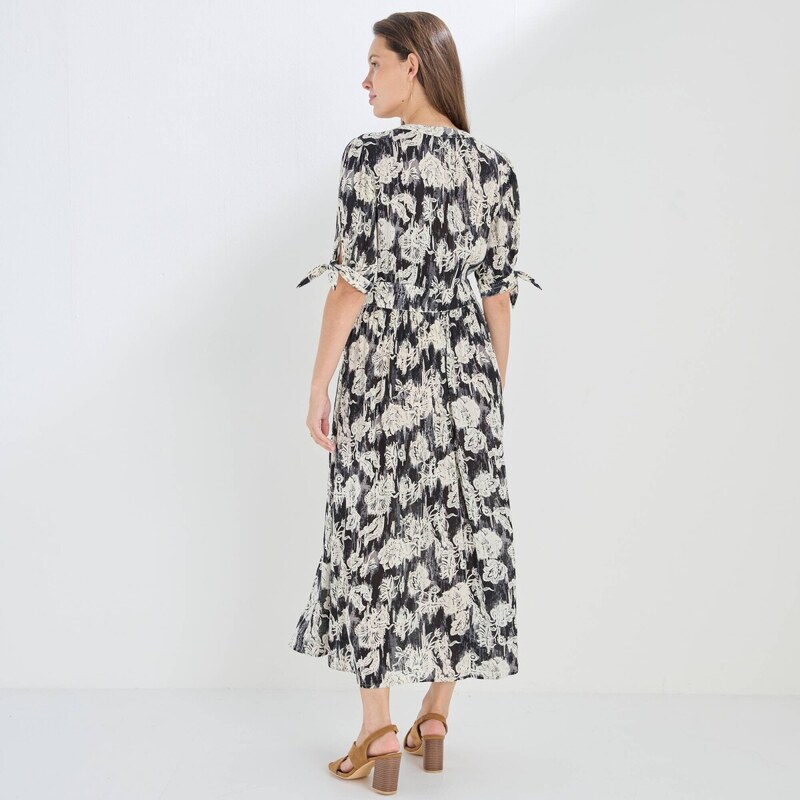 Dlhé rozšírené krepónové šaty na gombíky s potlačou čierna/biela 054 Blancheporte