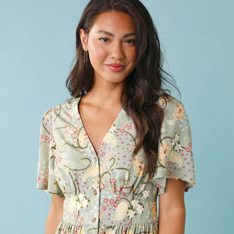 Krátke šaty s potlačou a gombíkmi pre nižšiu postavu zelená 034 Blancheporte