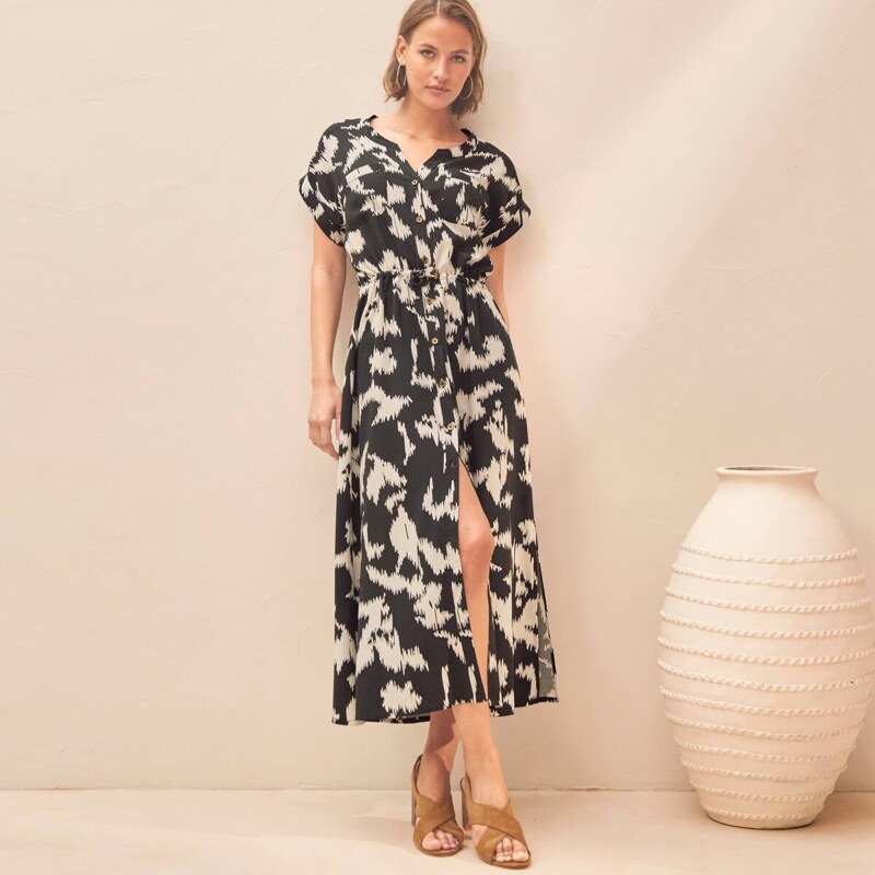 Košeľové midi šaty, s potlačou čierna/prírodná 054 Blancheporte