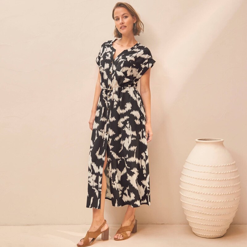 Košeľové midi šaty, s potlačou čierna/prírodná 054 Blancheporte