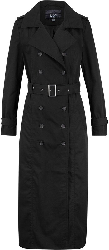 bonprix Dlhý trenčkot s opaskom v páse, farba čierna