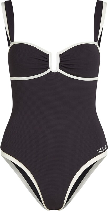 Karl Lagerfeld Jednodielne plavky 'Signature' čierna / biela