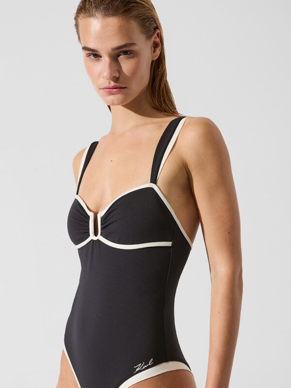 Karl Lagerfeld Jednodielne plavky 'Signature' čierna / biela