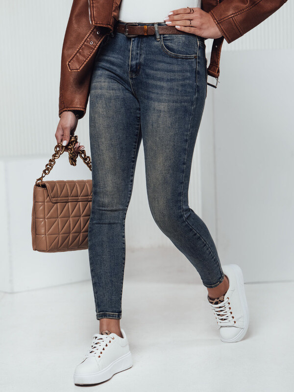 Dámske úzke džínsy SKINNYJEAN nohavice s opaskom námornícka modrá FashionStreet UY2328