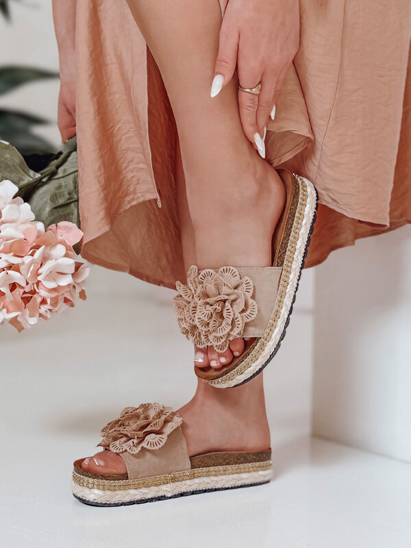 Dámske kvetinové žabky KWIATARIS khaki FashionStreet ZY0910