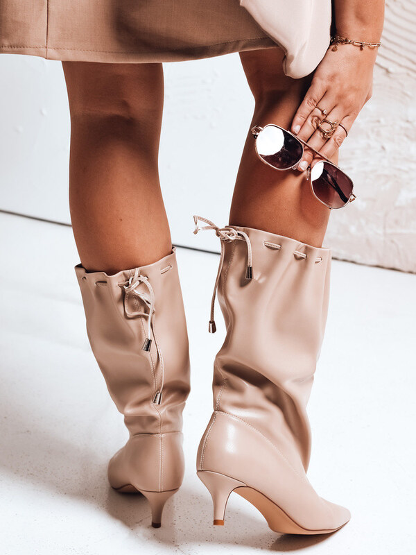 Dámske čižmy s pokrčeným zvrškom béžové FashionStreet ZY1137