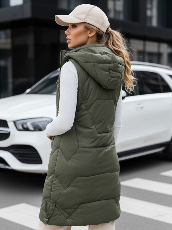 Dámska dlhá prešívaná zelená vesta FashionStreet TY5264