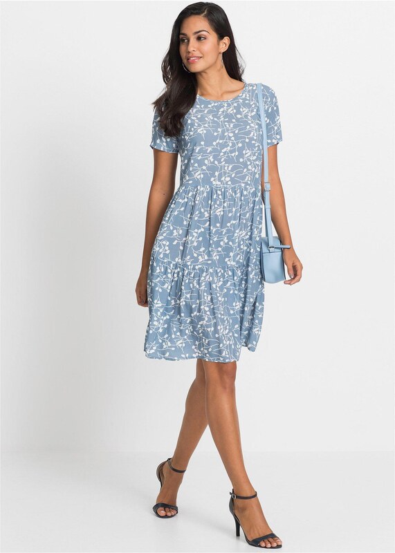 bonprix Mini šaty z padavej viskózy, farba modrá