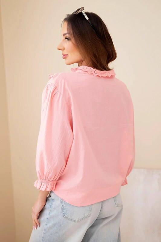 K-Fashion Dámske bavlnené tričko s čipkou a kravatami marhuľová