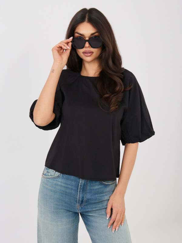 Sublevel Čierna dámska blúzka s okrúhlym výstrihom