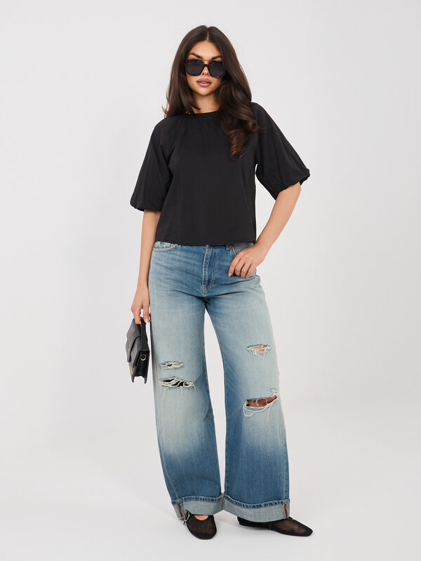 Sublevel Čierna dámska blúzka s okrúhlym výstrihom