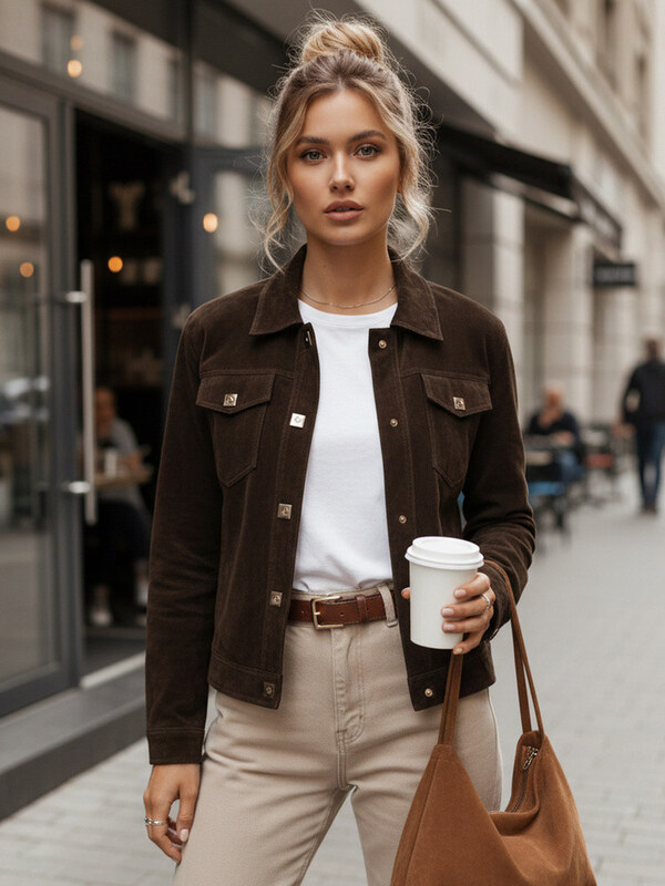 FashionStreet Dámska semišová bunda TY5583 Tmavo hnedá - Fashion Street