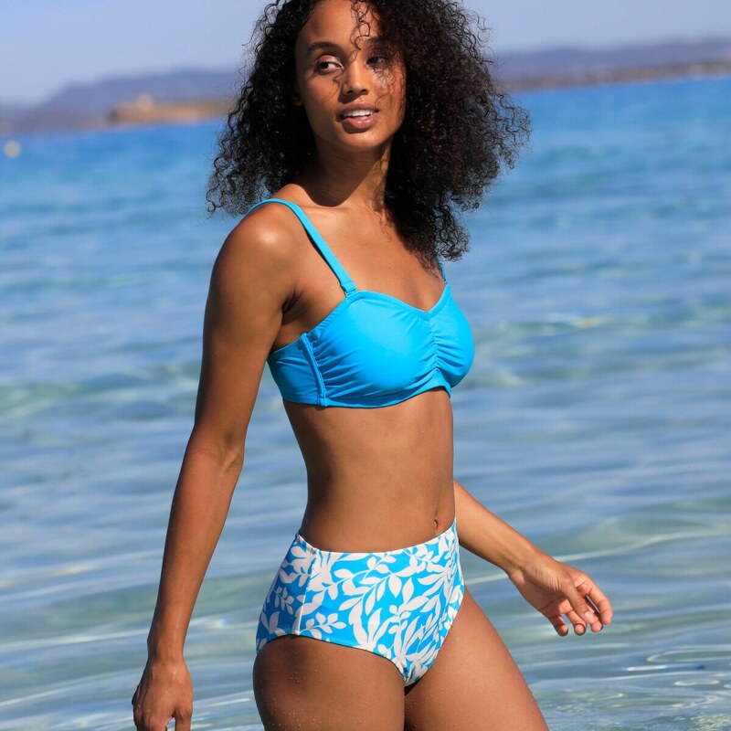 Plavkové nohavičky Linao s vysokým pásom a potlačou tyrkysová/ražná 038 Blancheporte