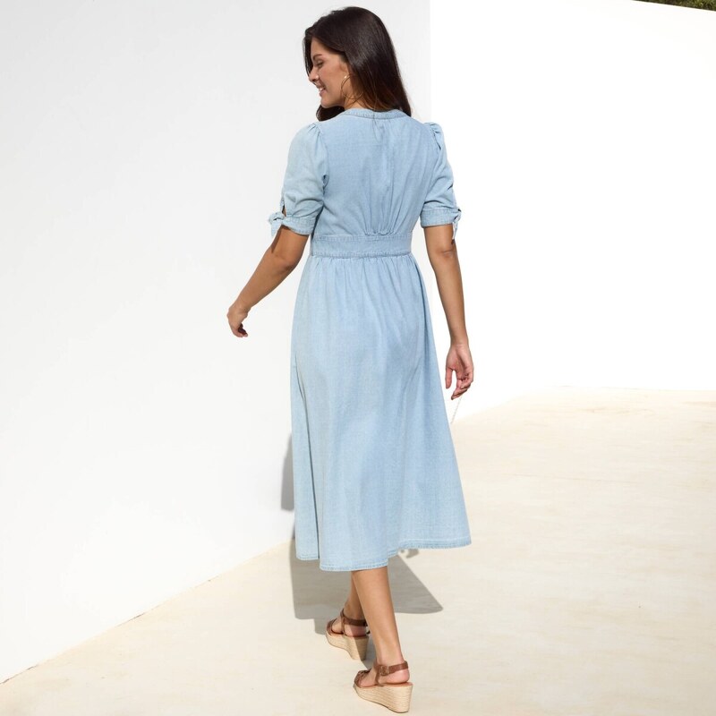 Dlhé rozšírené šaty z denimu na gombíky zapratá modrá 036 Blancheporte