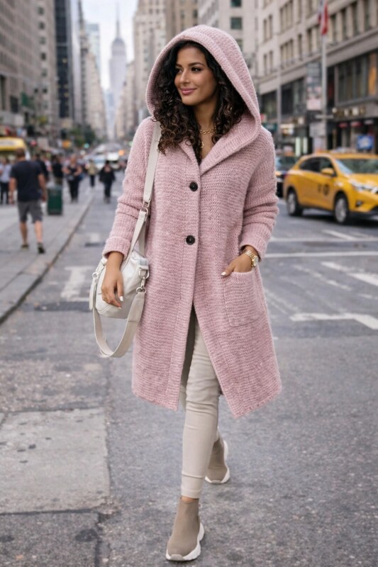 Fashionweek Dlhý Kardigan s kapucňou HONEY