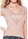 GUESS tričko Logo V-Neck Tee ružové, 10947-XS