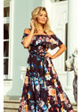 Numoco Dlhé šaty s volánmi - čierna + farebné kvety 194-3