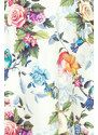 Numoco Dlhé šaty s volánikom a výstrihom - farebné ruže a modrí vtáci 245-1