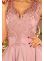 numoco Exkluzívne dámske šaty vo farbe lila s čipkovaným výstrihom model 7638090