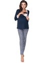 MladaModa Tehotenské pyžamo s pruhovanými nohavicami model 0150 farba námornícka modrá+biela