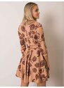 Basic Béžové šaty s hnedým kvetinovým vzorom a mašľou