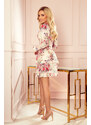 Numoco CAROLINE šaty s volánikmi a výstrihom - kvety na svetlom pozadí 297-2