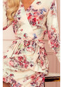 Numoco CAROLINE šaty s volánikmi a výstrihom - kvety na svetlom pozadí 297-2