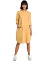 BeWear B083 Oversized šaty s predným vreckom - žlté