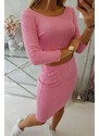 MladaModa Komplet sukne a crop-topu model 9084 jasný ružový
