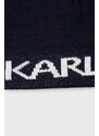Čiapka Karl Lagerfeld tmavomodrá farba, z tenkej pleteniny