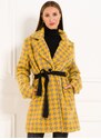 Glamorous by Glam Dámsky kabát žlto-sivý vzorovaný s opaskom