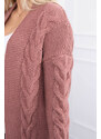 MladaModa Kardigánový sveter s vrkočovým vzorom model 2021-5 staroružový