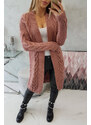 MladaModa Kardigánový sveter s vrkočovým vzorom model 2021-5 staroružový