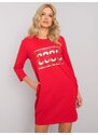 Basic Mikinové červené šaty s potlačou