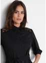 bonprix Košeľové šaty s čipkou a viazaním, farba čierna