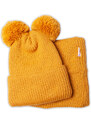BABY NELLYS Zimná pletená čiapka + nákrčník - horčicová s brmbolcami