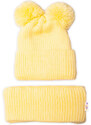 BABY NELLYS Zimná pletená čiapka + nákrčník - žltá s brmbolcami