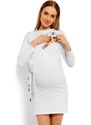 PreMamku Biele tehotenské a dojčiace šaty s vyšívanými kvetmi a mašľou