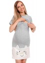 PreMamku Materská nočná košeľa mačka s kŕmnym panelom v sivej farbe