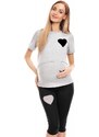 PreMamku Sivé tehotenské a dojčiace pyžamo s legínami a tričkom s kŕmnym panelom srdce