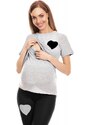 PreMamku Sivé tehotenské a dojčiace pyžamo s legínami a tričkom s kŕmnym panelom srdce
