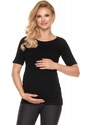 PreMamku Tehotenská a dojčiaca čierna blúzka s krmným panelom