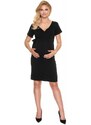 PreMamku Čierne priliehavé tehotenské šaty s viazaním a výstrihom v tvare V